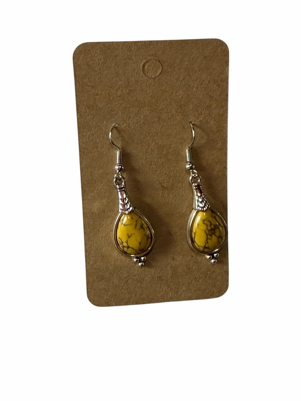 Yellow Teardrop Stone Dangle Earrings - Silver Accent